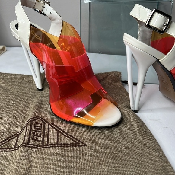 Fendi Sz 38 Multicolor Colorblock PVC Peep Toe Geometric Heels Sandals Shoes - Picture 5 of 11